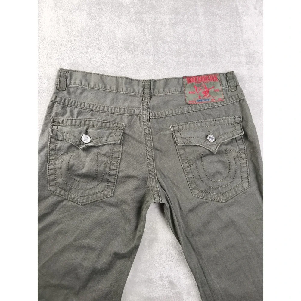 True Religion Johnny Super‎ T Jeans Olive Green Size 40 Y2K Flap Pocket